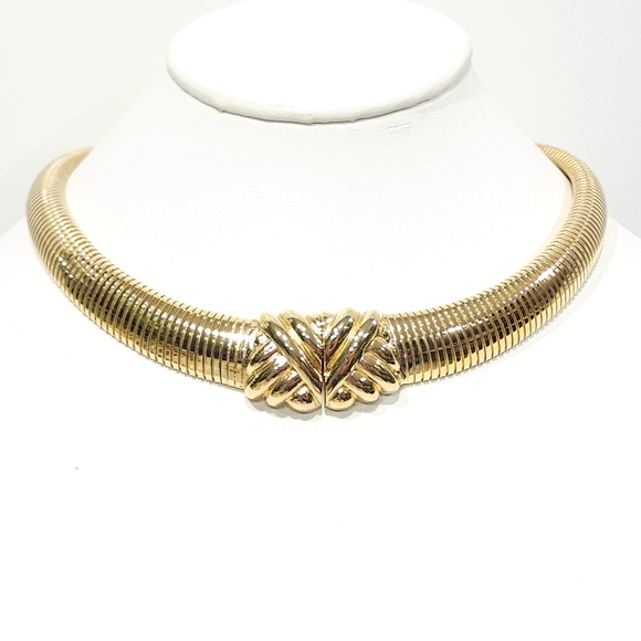 Vintage Dior Chunky Omega Chain Gold Tone Knot Statement Choker Necklace Signed - Picture 1 of 16